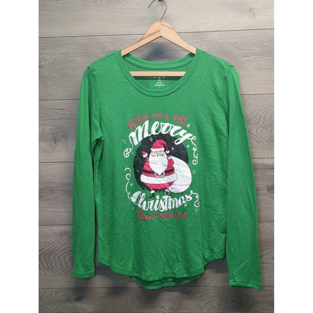 Holiday Time Green Christmas Themed Long Sleeve Women's Size Small